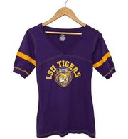 LSU Tigers Varsity Stripe Sporty V Neck Cotton Purple S