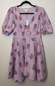 House of Harlow 1960 Linen Blend Floral Puff Sleeves Mini Dress