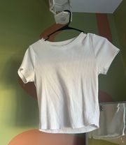 White Cropped Ribbed Tee