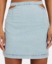 New WeWoreWhat Cut Out Mini Skirt Denim Super Light Blue Comfort Indigo Wash XS