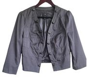 XXI Jacket Women Large Gray Open Decorative Buttons Lined Satiny Cropped Length