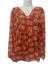 Matilda‎ Jane, Size XL Botanical Beauty Rose Floral Blouse, Peach Orange