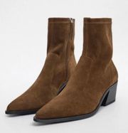 ZARA suede leather cowboy western southwestern ankle boots heels heeled