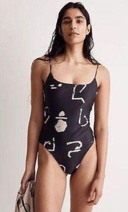 New  x Caroline Z Spaghetti-Strap One-Piece Swimsuit in Abstract Alpha