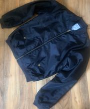 Bomber Jacket Lightweight Windbreaker Zip Up Black Size Medium