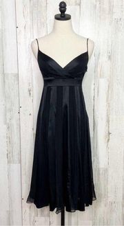 Diane Von Furstenberg Black Striped 100% Silk Roma Midi Dress Sz 4