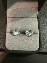 Blue Topaz Stud Earrings 14 Kt White Gold