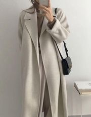 Wool coat long Heather Gray womens belted collar  jacket