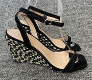 NEW Ann Taylor Suede Espadrille Wedge Sandals Black Gold Woven Women’s Size 8