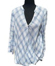 Just In Time Plaid Wrap Top- Blue & White