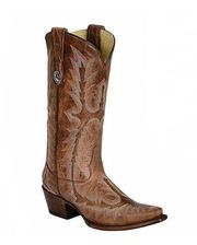 CORRAL Women's Picasso Cognac Full Stitch Snip Toe Boots G1923 Size 7.5 US