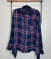 Seven 7 for all Mankind Women’s Navy & Pink Plaid Button Down Shirt Size L