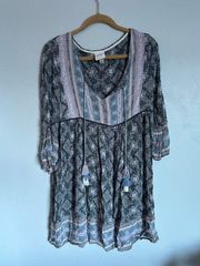 Knox Rose  Boho Pink & Grey Bell Sleeve Tassle Dreas