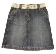 Talbots Denim Stretch Skirt with Floral Detail Waist Size 4P