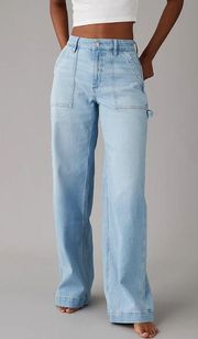 American Eagle Dreamy Drape Stretch Super High-Waisted Baggy Wide-Leg Jean in Easy Breezy Blue