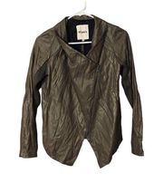 BB Dakota Brown Vegan Leather Draped Front Assymetrical Zipper Jacket Women XS