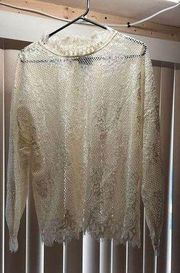 G By Giuliana Black Label Womens Long Sleeve Lace Blouson Top Ivory Size 1X