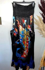 Elan Gorgeous Peacock Bandeau Maxi Dress Cruise Beach Wear Summer Dress Sz Med