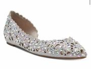 INC Mabley Silver Rhinestone Floral Flats 8M