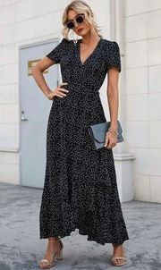 PRETTYGARDEN Short Sleeve Wrap Maxi Dress