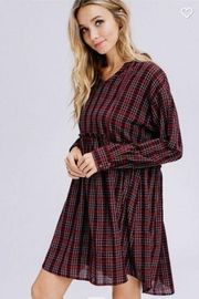 Wine colored checkered hooded lined dress Small