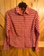 BKLE Womens Size M Red Orange Plaid Button Shirt Long Sleeve The Buckle