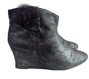 Rebecca Minkoff Black Metallic Silver Nubuck Wedge Booties Size 8