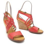 Kork Ease Adelaide Corallo Leather Strappy Wedge Sandal Tomato Red Orange Size 8