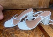 White Cross Cross Sandal Heels Square Toe