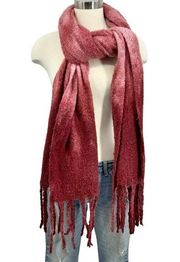 Steve Madden Chunky Knit Boho Ombré Fringe Trim Oversized Scarf Wrap Pink