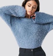 NA-KD Light Blue Feather Wide Sleeve Sweater, XS