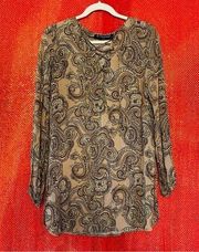 BY TOGETHER BROWN PAISLEY PRINT BOHEMIAN WOMENS BLOUSE SIZE MEDIUM