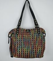 woven black & rainbow color large slouchy handbag shoulder purse