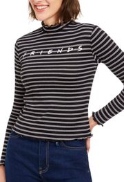 Juniors Friends Graphic Striped Mock-Neck Long Sleeve Top