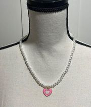 Brand New!! Two-tone enamel pendant with faux pearl chain