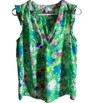 Rose & Olive Spring Green Floral Sleeveless Lightweight Blouse Size Small