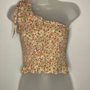 Floral One Shoulder Smocked Ruffle Top