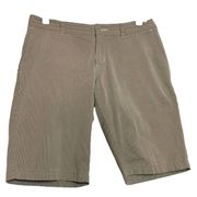 Horny Toad Chino Shorts Flat Front Slash Pocket Zip Pin Stripe Tan 31"