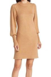 French Connection Dress Babysoft Balloon Sleeve Sweater Dress in Camel Sz L NWT