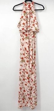 Lovers + Friends Golden Ray Palm Print Halter Maxi Dress Size XS Side Slit Hem