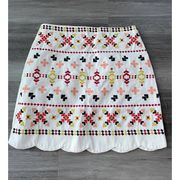 Blue Rain Francesca’s Embroidered Skirt Size S White Aztec Print NWT Scallop R3