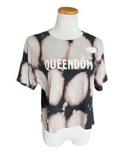 Womens Urban Nation Queendom Distressed Tie Dye Cropped Burnout Tee Shirt Sz XL