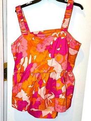 Free Assembly Cut Out Back Floral Sleeveless Peplum Top