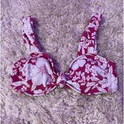 Xhilaration white and pink floral bikini top, size small, ribbed fabric