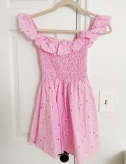 Dolls Kill Cottagecore Princess Pink Off Shoulder Eyelet Lace Pink Mini Dress