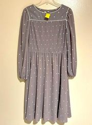 NWT Discovery Sz 10 Sheer Balloon Sleeves Gray Polka Dot Dress Vintage 70s