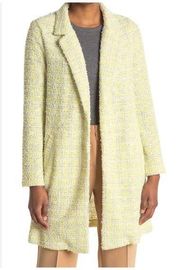 MELLODAY Womens Boucle Plaid Tweed Knit Longline Open Front Coat Size 3X Yellow