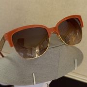 Tory Burch Orange and Gold Wayfarer Style Sunglasses.