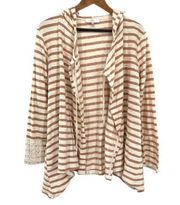 Entro Striped Crochet Lace Hooded Cardigan