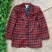 Laura Gayle Wool Blend Plaid Gingham Buttoned Blazer Jacket Red Navy Size 12